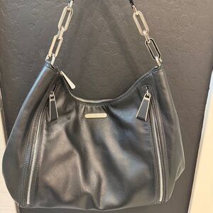 Michael Kors Black Leather Hobo Shoulder Bag – Silver Hardware